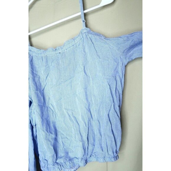 NWT Kendall & Kylie Shirt Cropped Blue White Vertically Striped Womens Small - Picture 8 of 12